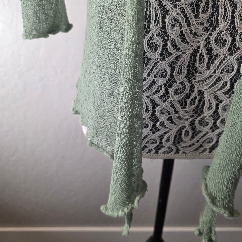 Papa Vancouver Sheer Cardigan Womens XL Sage Green Boho 3/4 Sleeve Open Knit - Picture 6 of 14